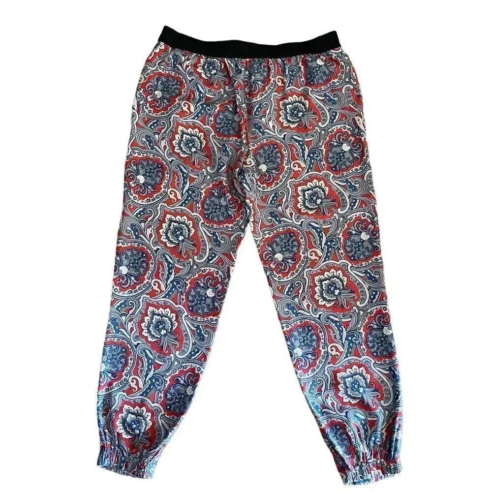 Juicy Couture Paisley Multicolor Silk Lounge Loungewear Pants Elastic Cuffs M - Picture 5 of 12